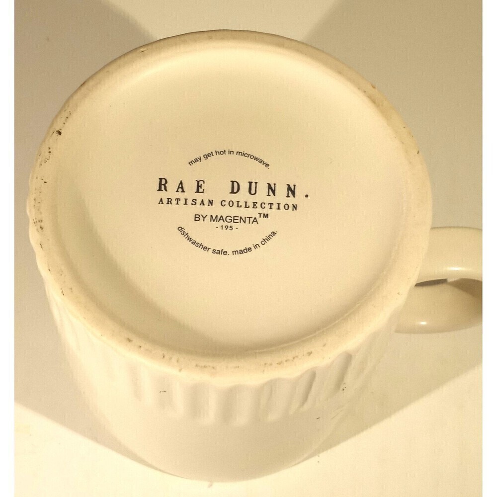 Rae Dunn COFFEE Mug LL Magenta Artisan Large Embossed Ribbed Script White - Picture 2 of 6